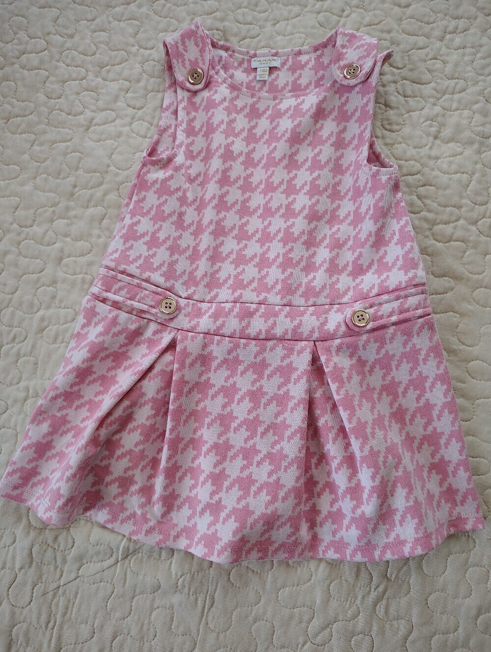 Tahari Pink and White Patterned Dress Size 24 Months.